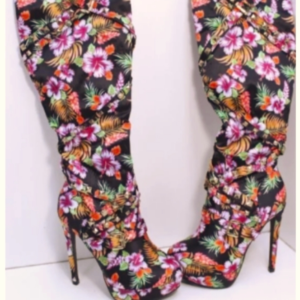 FLORAL AMI CLUBWEAR KNEE HIGH BOOTS